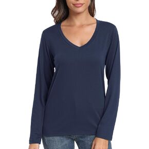 PRIMODA Women's V Neck Long Sleeve Shirts Classic Loose Fit T Shirt Top in Kuwait