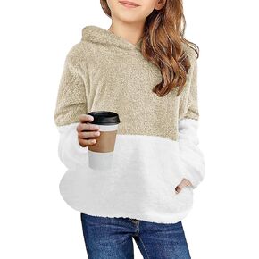 سترة Arshiner للفتيات بغطاء للرأس من الصوف الغامض بلوفر شيربا مع جيوب كانجارو 4-15 سنة in Kuwait