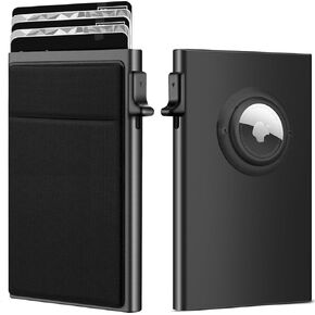 ONEJIE One-click Pop-up Large Capacity Aluminum Alloy Card Holder, RFID Blocking Credit Card Wallet with Money Pocket, Ultra-thin Men's Card Box with Airtag Holder, Classic Black in Kuwait