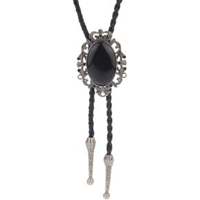 LIANCHI Western Crown Black Bolo Tie for Men and Women,Native American Leather Bolo Tie String