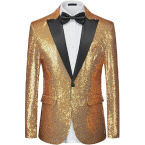Men's Sequin Blazer One Button Tuxedo Suit Jacket Party Festival Wedding Prom