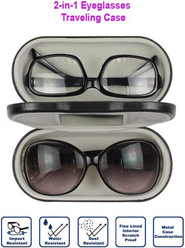 JAVOedge [2 في 1 حقيبة سفر مزدوجة صلبة متوسطة الحجم للنظارات مع قطعة قماش من الألياف الدقيقة in Kuwait
