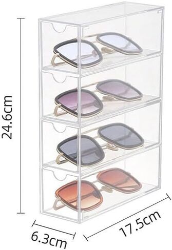 منظم نظارات شمسية اكريليك من كونجلام مع 4 ادراج مقسمة للنظارات، حافظات نظارات العين، الاكسسوارات، حامل منظم مستحضرات التجميل لسطح الطاولة (شفاف)، شفاف، واحد in Kuwait