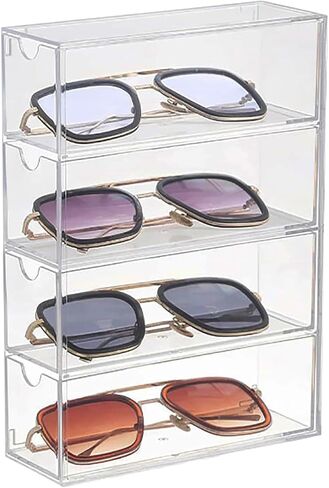 Premium Acrylic Sunglasses Organizer - Stylish Display For Your Sunglasses Collection, Transparent And Multifunctional Eyeglass Organizer Storage with 4 Boxes in Saudi Arabia