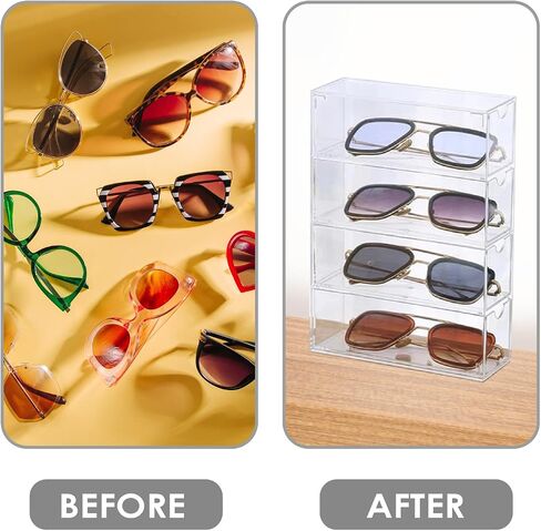 Premium Acrylic Sunglasses Organizer - Stylish Display For Your Sunglasses Collection, Transparent And Multifunctional Eyeglass Organizer Storage with 4 Boxes in Saudi Arabia