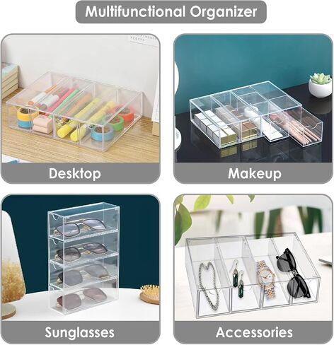 Premium Acrylic Sunglasses Organizer - Stylish Display For Your Sunglasses Collection, Transparent And Multifunctional Eyeglass Organizer Storage with 4 Boxes in Saudi Arabia