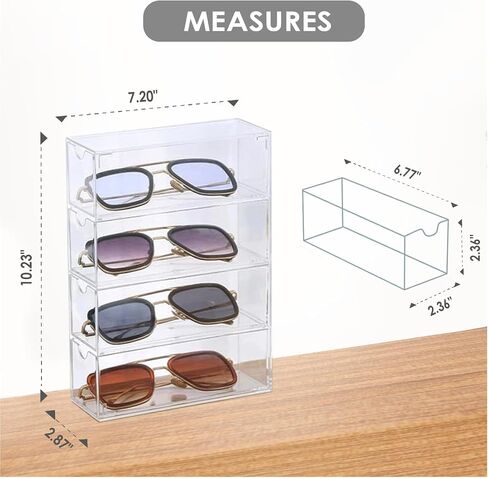 Premium Acrylic Sunglasses Organizer - Stylish Display For Your Sunglasses Collection, Transparent And Multifunctional Eyeglass Organizer Storage with 4 Boxes in Saudi Arabia