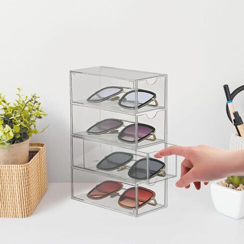 Premium Acrylic Sunglasses Organizer - Stylish Display For Your Sunglasses Collection, Transparent And Multifunctional Eyeglass Organizer Storage with 4 Boxes in Saudi Arabia