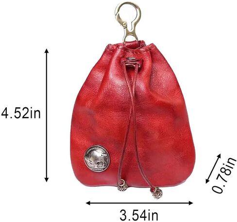 JSBWSFA 1Pcs Medieval Genuine Leather Drawstring Change Purse Key Ring Purse Coin Organizer Drawstring Gift Bag Jewelry Storage Bag Mini Multifunction Walle for Men & Women (Red) in Saudi Arabia