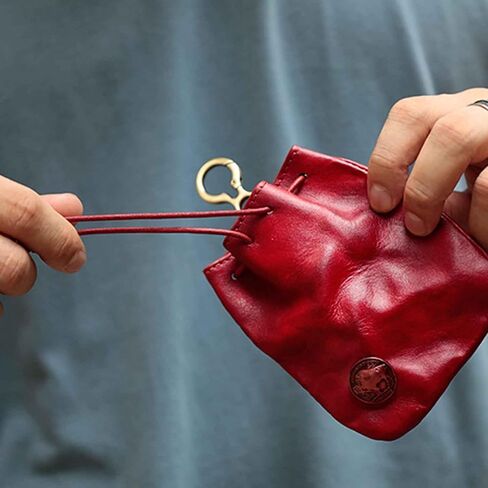 JSBWSFA 1Pcs Medieval Genuine Leather Drawstring Change Purse Key Ring Purse Coin Organizer Drawstring Gift Bag Jewelry Storage Bag Mini Multifunction Walle for Men & Women (Red) in Saudi Arabia