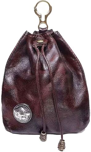 JSBWSFA 1Pcs Medieval Genuine Leather Drawstring Change Purse Key Ring Purse Coin Organizer Drawstring Gift Bag Jewelry Storage Bag Mini Multifunction Walle for Men & Women (Red) in Saudi Arabia
