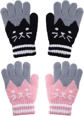 2 Pairs Kids Winter Gloves Full Finger Knitted Gloves Warm Stretchy Mittens for Boys Girls Supplies in Saudi Arabia