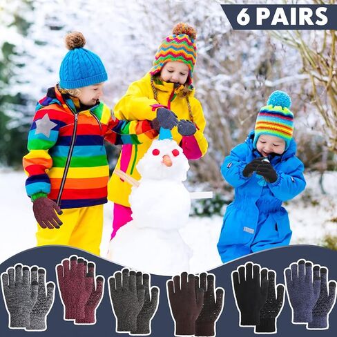 Zhehao 6 Pairs Kids Winter Gloves Warm Touchscreen Gloves Fleece Lining Gloves Elastic Cuff Texting Gloves for Boys Girls in Saudi Arabia