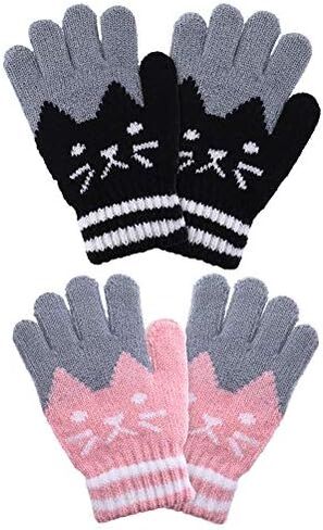 2 Pairs Kids Winter Gloves Full Finger Knitted Gloves Warm Stretchy Mittens for Boys Girls Supplies in Saudi Arabia