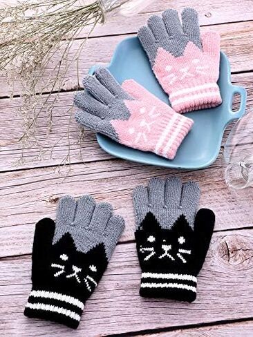 2 Pairs Kids Winter Gloves Full Finger Knitted Gloves Warm Stretchy Mittens for Boys Girls Supplies in Saudi Arabia