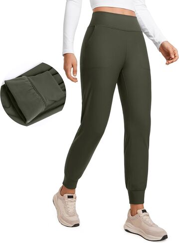 CRZ YOGA Womens Fleece Lined Workout Joggers with Pockets 27.5" - Hiking Running Outdoor Pants Water Resistant Winter Warm in Saudi Arabia