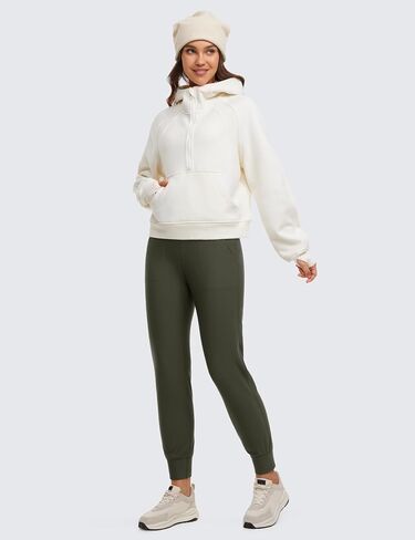 CRZ YOGA Womens Fleece Lined Workout Joggers with Pockets 27.5" - Hiking Running Outdoor Pants Water Resistant Winter Warm in Saudi Arabia