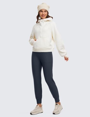 CRZ YOGA Womens Fleece Lined Workout Joggers with Pockets 27.5" - Hiking Running Outdoor Pants Water Resistant Winter Warm in Saudi Arabia