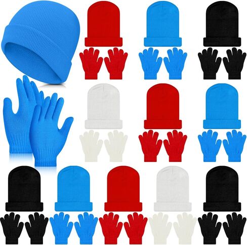 Twistover 12 Set Kids Winter Beanie and Gloves Bulk Knit Hat Gloves Warm Unisex Hat Cold Weather Cap for Boys Girls in Saudi Arabia