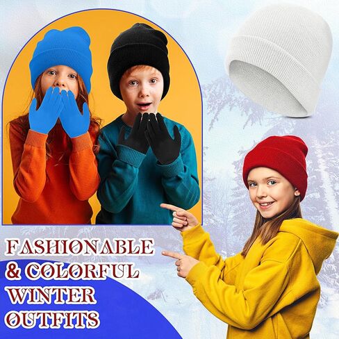 Twistover 12 Set Kids Winter Beanie and Gloves Bulk Knit Hat Gloves Warm Unisex Hat Cold Weather Cap for Boys Girls in Saudi Arabia
