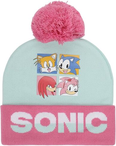 Sonic the Hedgehog Pink and White Youth Cuffed Beanie and Gloves Set in Saudi Arabia
