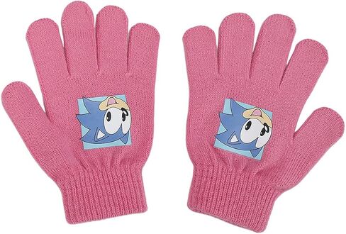 Sonic the Hedgehog Pink and White Youth Cuffed Beanie and Gloves Set in Saudi Arabia