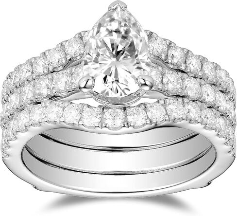 DovEggs Center 3ct 7x10mm G-H-I Color Pear Cut Moissanite Hidden Halo Engagement Ring Curved Enhancer Guard Wedding Band with accents 14k Gold QUALITY Silver Engagement Ring in Saudi Arabia