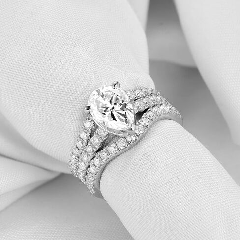 DovEggs Center 3ct 7x10mm G-H-I Color Pear Cut Moissanite Hidden Halo Engagement Ring Curved Enhancer Guard Wedding Band with accents 14k Gold QUALITY Silver Engagement Ring in Saudi Arabia