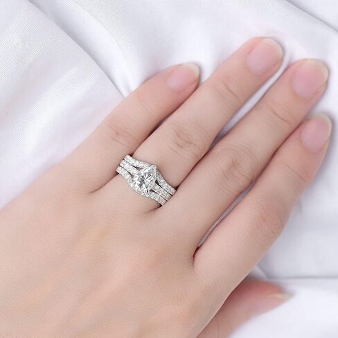DovEggs Center 3ct 7x10mm G-H-I Color Pear Cut Moissanite Hidden Halo Engagement Ring Curved Enhancer Guard Wedding Band with accents 14k Gold QUALITY Silver Engagement Ring in Saudi Arabia