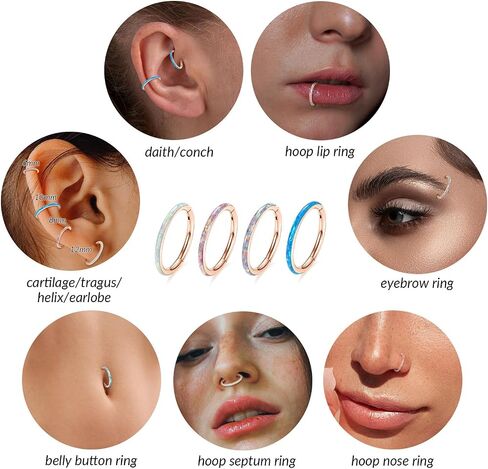 FUNLMO 316L حلقات الأنف الجراحية الفولاذية الأطواق أوبال الغضروف حلق محارة Daith Rook المداري اللولب Daith Tragus ثقب المجوهرات الغضروف الحاجز مجوهرات الغضروف محارة هوب القرط in Kuwait