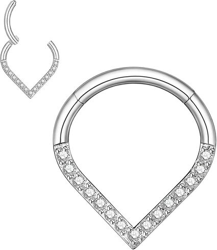 16G Septum Rings Daith Earrings 316L Surgical Steel Hinged Septum Jewelry with Clear Cubic Zirconia for Women Men, 8mm 10mm in Saudi Arabia