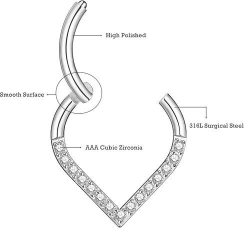 16G Septum Rings Daith Earrings 316L Surgical Steel Hinged Septum Jewelry with Clear Cubic Zirconia for Women Men, 8mm 10mm in Saudi Arabia