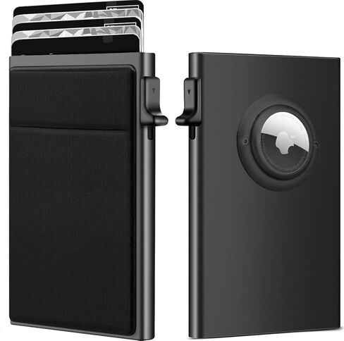 ONEJIE One-click Pop-up Large Capacity Aluminum Alloy Card Holder, RFID Blocking Credit Card Wallet with Money Pocket, Ultra-thin Men's Card Box with Airtag Holder, Classic Black in Kuwait