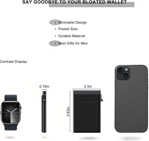 ONEJIE One-click Pop-up Large Capacity Aluminum Alloy Card Holder, RFID Blocking Credit Card Wallet with Money Pocket, Ultra-thin Men's Card Box with Airtag Holder, Classic Black in Kuwait