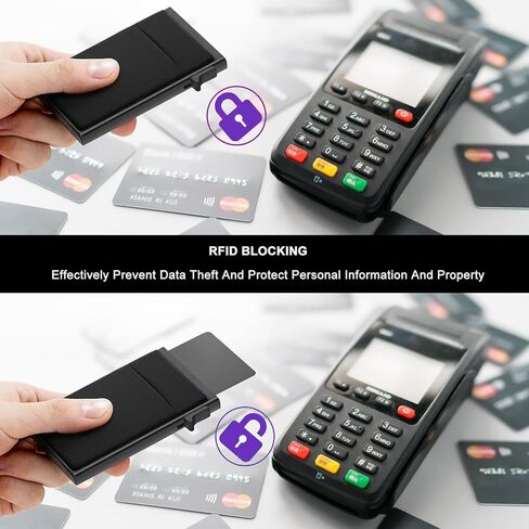 ONEJIE One-click Pop-up Large Capacity Aluminum Alloy Card Holder, RFID Blocking Credit Card Wallet with Money Pocket, Ultra-thin Men's Card Box with Airtag Holder, Classic Black in Kuwait