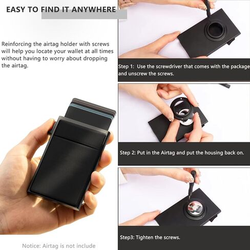 ONEJIE One-click Pop-up Large Capacity Aluminum Alloy Card Holder, RFID Blocking Credit Card Wallet with Money Pocket, Ultra-thin Men's Card Box with Airtag Holder, Classic Black in Kuwait