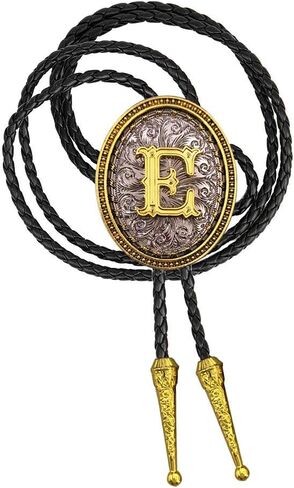 ربطة عنق XGALBLA Golden Western Bolo بالحرف الأول من A إلى Z في رعاة البقر على شكل زهرة بيضاوية مع ربطة عنق من جلد البقر للنساء in Kuwait
