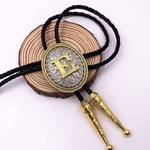 ربطة عنق XGALBLA Golden Western Bolo بالحرف الأول من A إلى Z في رعاة البقر على شكل زهرة بيضاوية مع ربطة عنق من جلد البقر للنساء in Kuwait