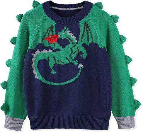 كنزة صوفية قطنية للأولاد والأطفال الصغار من Connectyle، سترة شتوية محبوكة بياقة دائرية in Kuwait