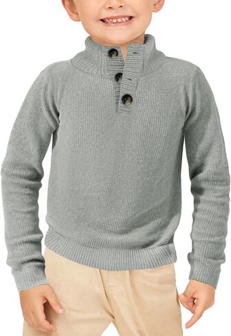 سترات للأولاد بياقة مدورة للأطفال، بلوفر بأزرار سفلية محبوكة للخريف والشتاء، ملابس من 5 إلى 12 سنة in Kuwait