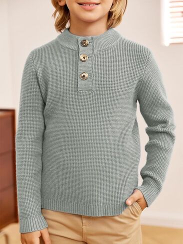 سترات للأولاد بياقة مدورة للأطفال، بلوفر بأزرار سفلية محبوكة للخريف والشتاء، ملابس من 5 إلى 12 سنة in Kuwait