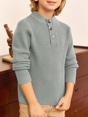 سترات للأولاد بياقة مدورة للأطفال، بلوفر بأزرار سفلية محبوكة للخريف والشتاء، ملابس من 5 إلى 12 سنة in Kuwait