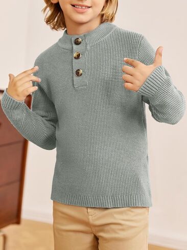 سترات للأولاد بياقة مدورة للأطفال، بلوفر بأزرار سفلية محبوكة للخريف والشتاء، ملابس من 5 إلى 12 سنة in Kuwait