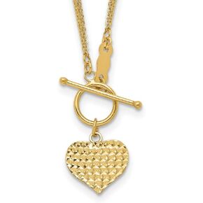 Diamond2Deal 14k Yellow Gold Polished 3-Strand Diamond Cut Heart Toggle Necklace Fine Jewelry Gift for Women, Metal, No Gemstone in Saudi Arabia