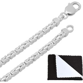 قلادة رجالية من الفضة الإسترليني عيار 925 الصلبة مقاس 4.1 ملم بسلسلة بيزنطية مسطحة + صندوق هدايا in Kuwait