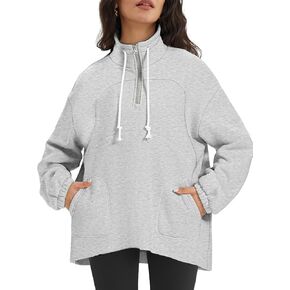 ATHMILE Womens Oversized Half-Zip Sweatshirts Fleece Lined Funnel Neckline Teen Girls Y2K Fall Winter Clothes Fashion in Kuwait