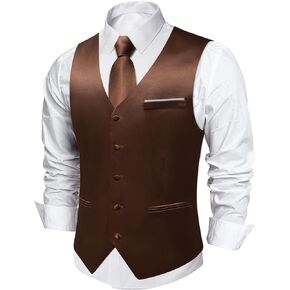 DiBanGu Mens Suit Vest and Tie Set Solid Color Satin Waistcoat Necktie Wedding Party Casual Dress Vest for Tuxedo
