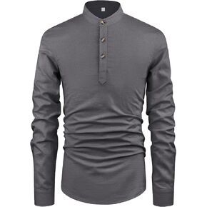 HOOGRIN Boys Cotton Linen Henley Shirt Button Down Shirt Long Sleeve T Shirt Beach Shirt Tee Casual Solid Tops