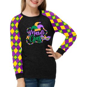 Remimi Girls St Patricks Day Shirts Long Sleeve Funny Printed Irish Buffalo Plaid Tops 3-14 Years