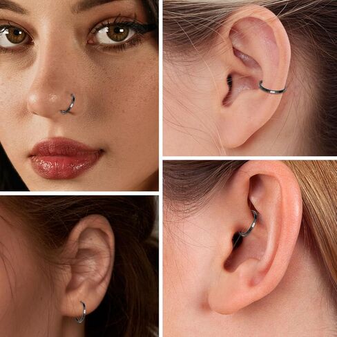 PEAKLINK 18G 16G 316L Surgical Steel Hinged Nose Rings Hoop Seamless Piercing Rings for Nose Conch Septum Cartilage Helix Tragus Rook Daith Lobe Piercing Jewelry in Saudi Arabia